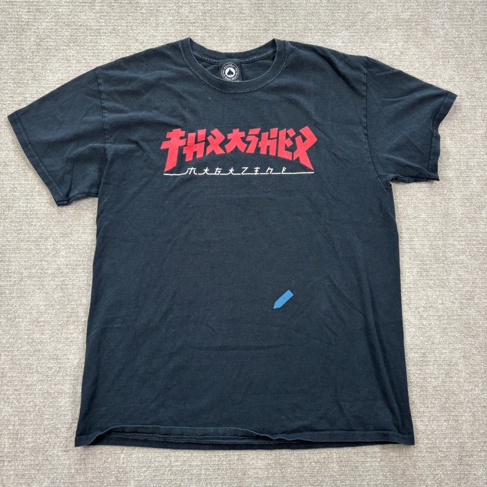 Thrasher Magazine Flame Logo Black T-Shirt Men's Large Skate‎ Skateboard